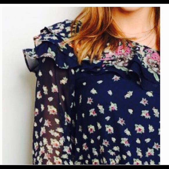 Loveriche boho off shoulder navy dress. Ruffles - Picture 4 of 7